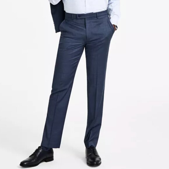 Calvin Klein Men's Navy Blue Slim Fit Flat Front Wool Trouser Dress Pants 32x32 - Picture 1 of 7
